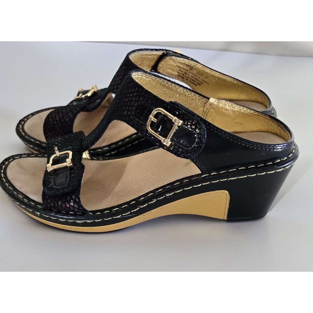 Alegria Black Iridescent Clogs Sandals Shoes Sz 37 LAR 582 Leather 7 7.5 Gembore
